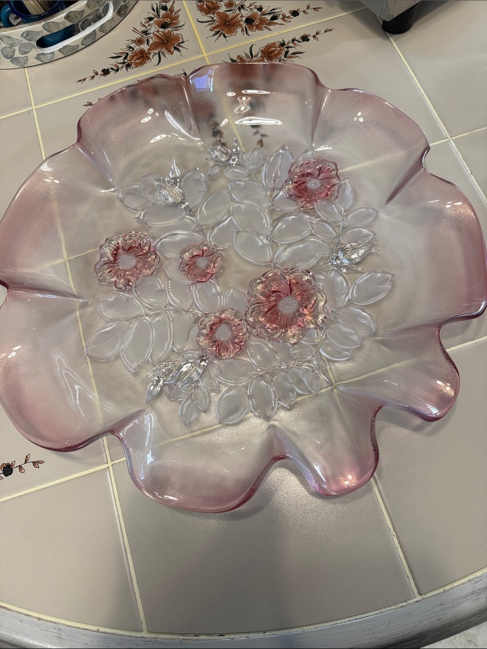vintage Mikasa "Rosella" pattern crystal serving piece